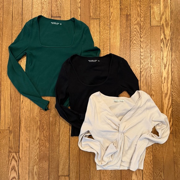 Abercrombie & Fitch Tops - Abercrombie & Fitch Set of Three Long Sleeve Tops in Green, Black, and Cream
